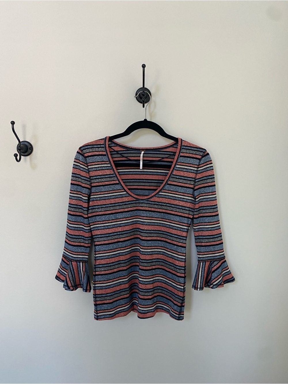 Free People Y2K Striped Bell Sleeve Top SZ Small